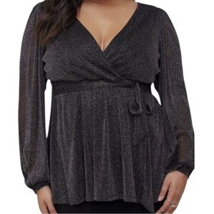 torrid Black/Metallic Knit Glitter Lurex Surplice Peplum Top 6X(30)